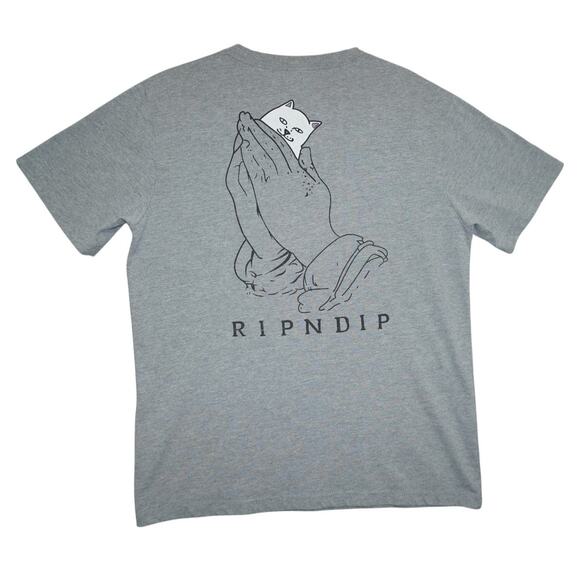 RIPNDIP "Lord Nermal Praying Hands" Pocket Tee – Size M – Heather Gray - Picture 1 of 5